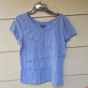 Banana Republic Blue Criss-Cross Ruffle Short Sleeve T-shirt Blue Large L